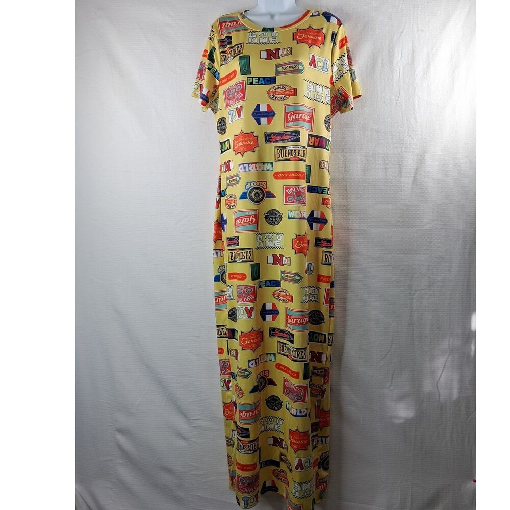 Fashion Nova Give Me a Sign Maxi Dress Women's 2X Short Sleeve Yellow Stretch‎